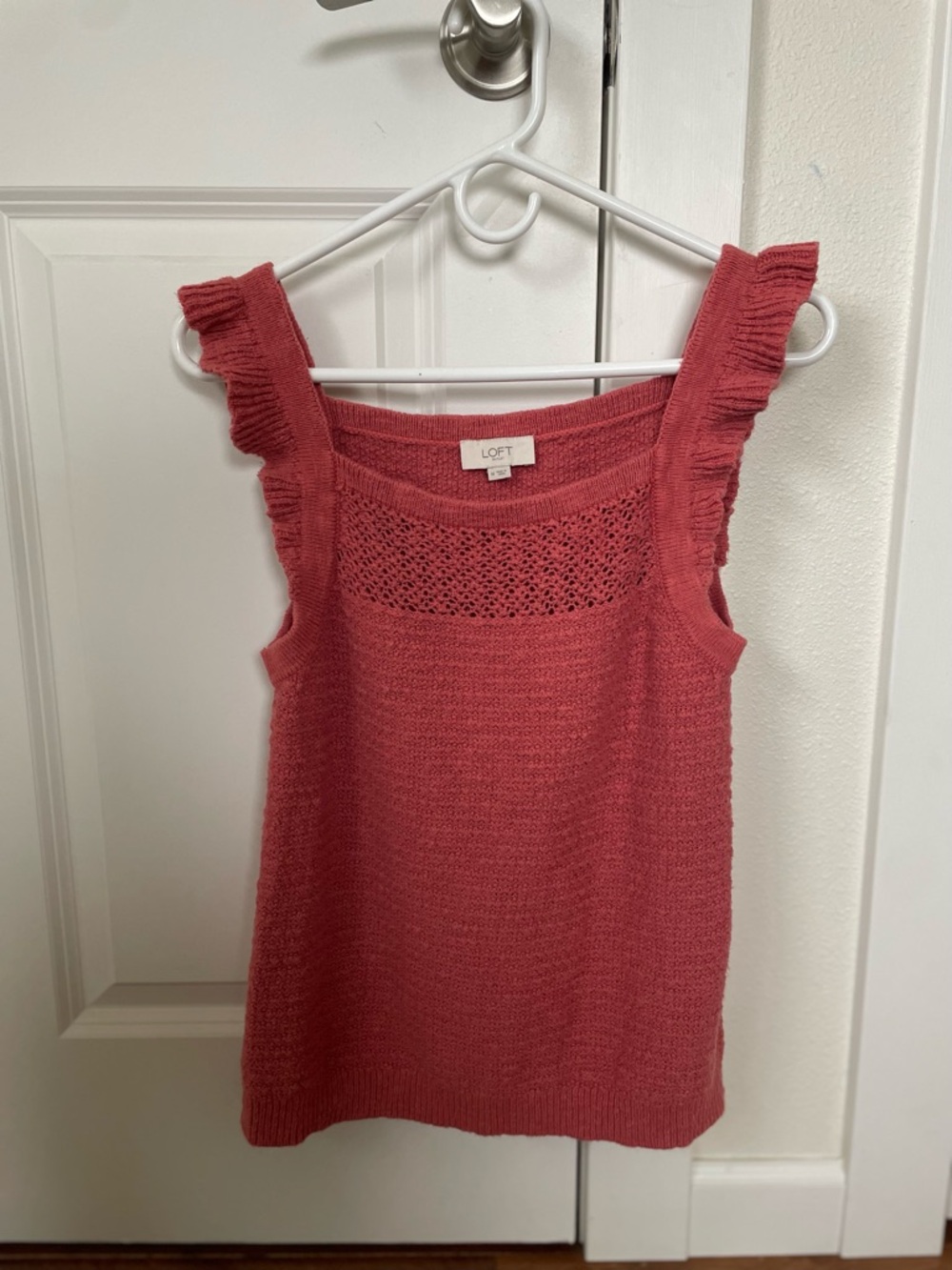 LOFT Outlet Crochet Ruffled Strap Tank - coral